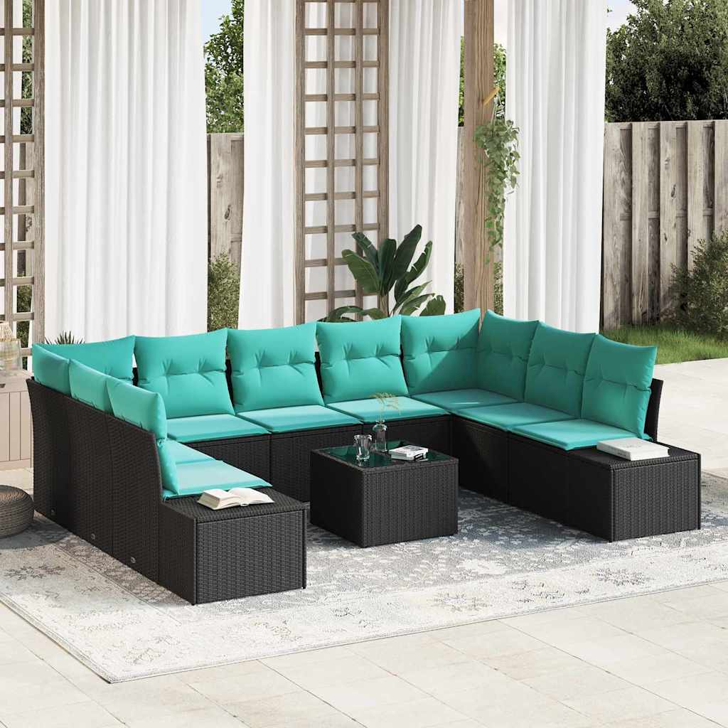 Tuinbankenset 9 st 8-Aantal zitplaatsen Zwart en Turquoise