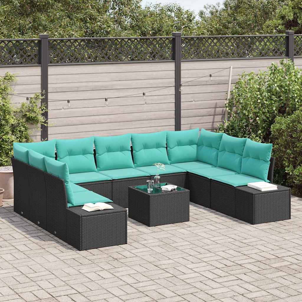 Tuinbankenset 9 st 8-Aantal zitplaatsen Zwart en Turquoise