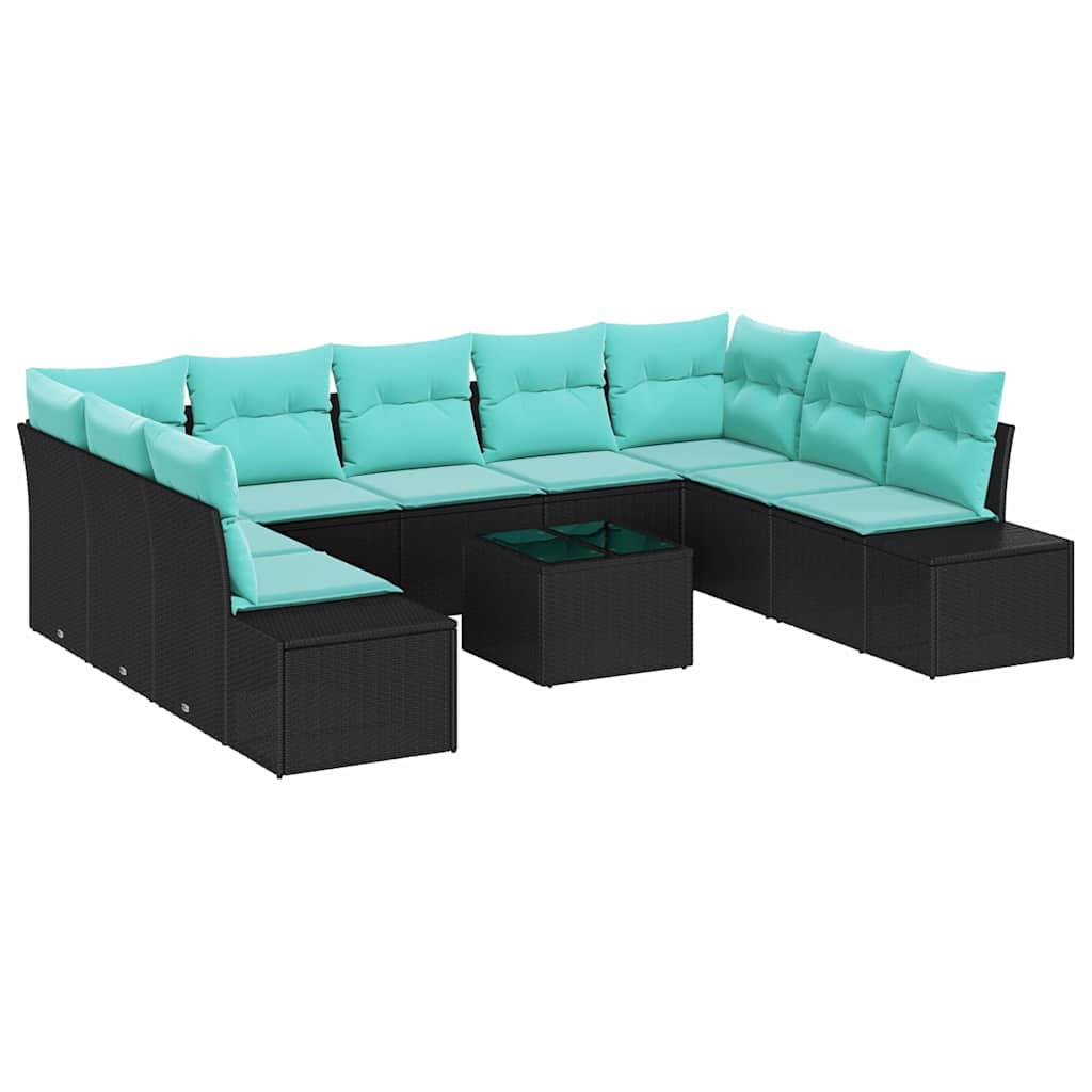 Tuinbankenset 9 st 8-Aantal zitplaatsen Zwart en Turquoise