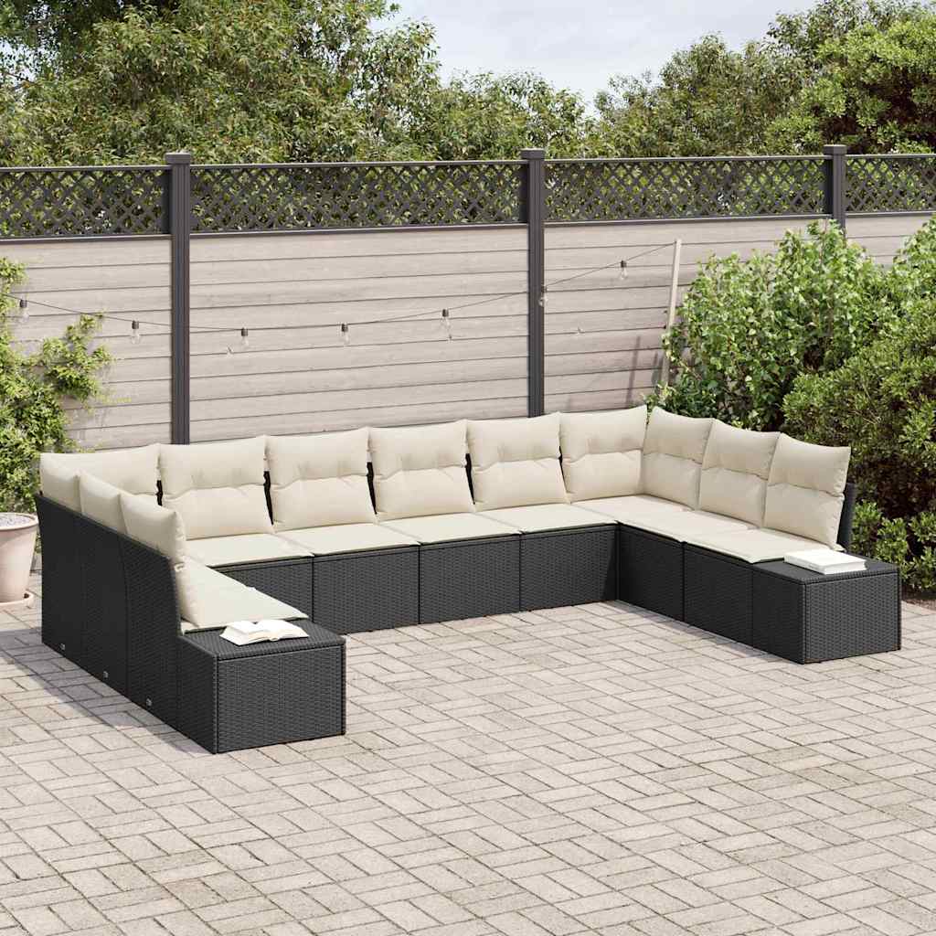 Tuinbankenset 10 st 9-Aantal zitplaatsen Zwart en Crème