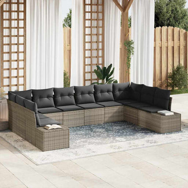 Tuinbankenset 10 st 9-Aantal zitplaatsen Grijs Polyrattan
