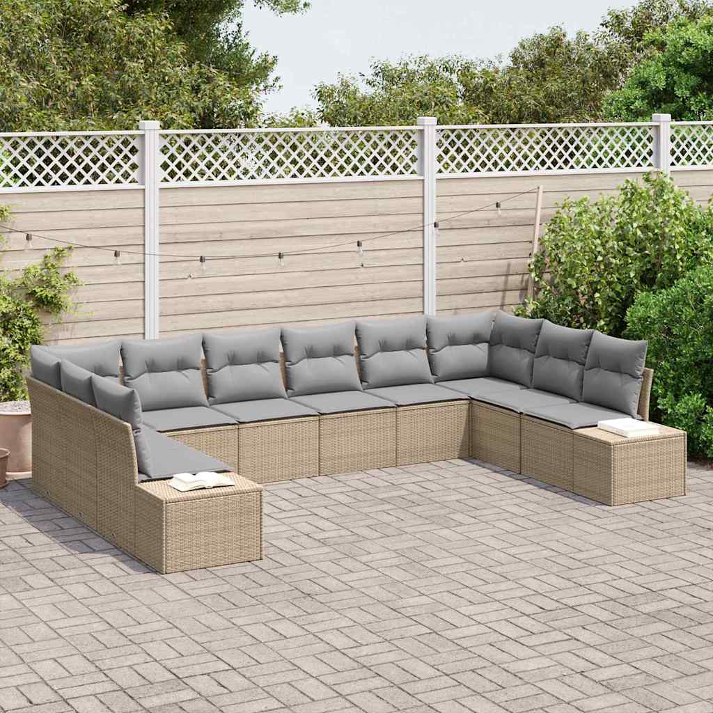 Tuinbankenset 10 st 9-Aantal zitplaatsen Beige en Licht Grijs