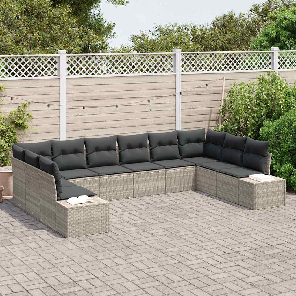 Tuinbankenset 10 st 9-Aantal zitplaatsen Lichtgrijs Polyrattan