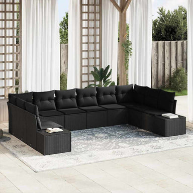 Tuinbankenset 10 st 9-Aantal zitplaatsen Zwart Polyrattan