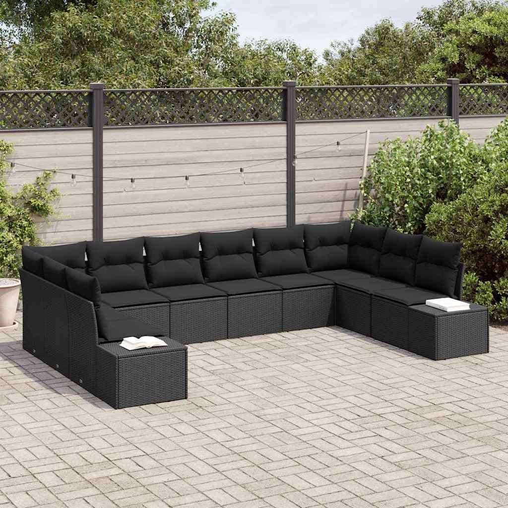 Tuinbankenset 10 st 9-Aantal zitplaatsen Zwart Polyrattan