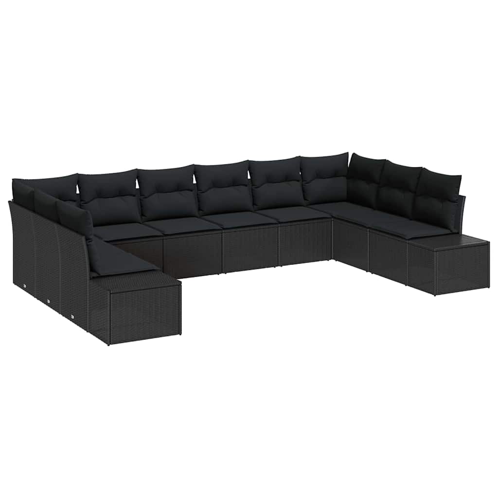 Tuinbankenset 10 st 9-Aantal zitplaatsen Zwart Polyrattan