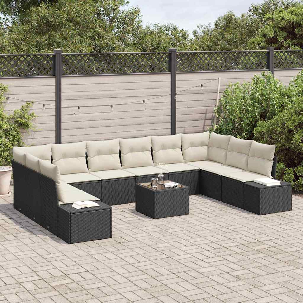 Tuinbankenset 10 st 9-Aantal zitplaatsen Zwart en Crème