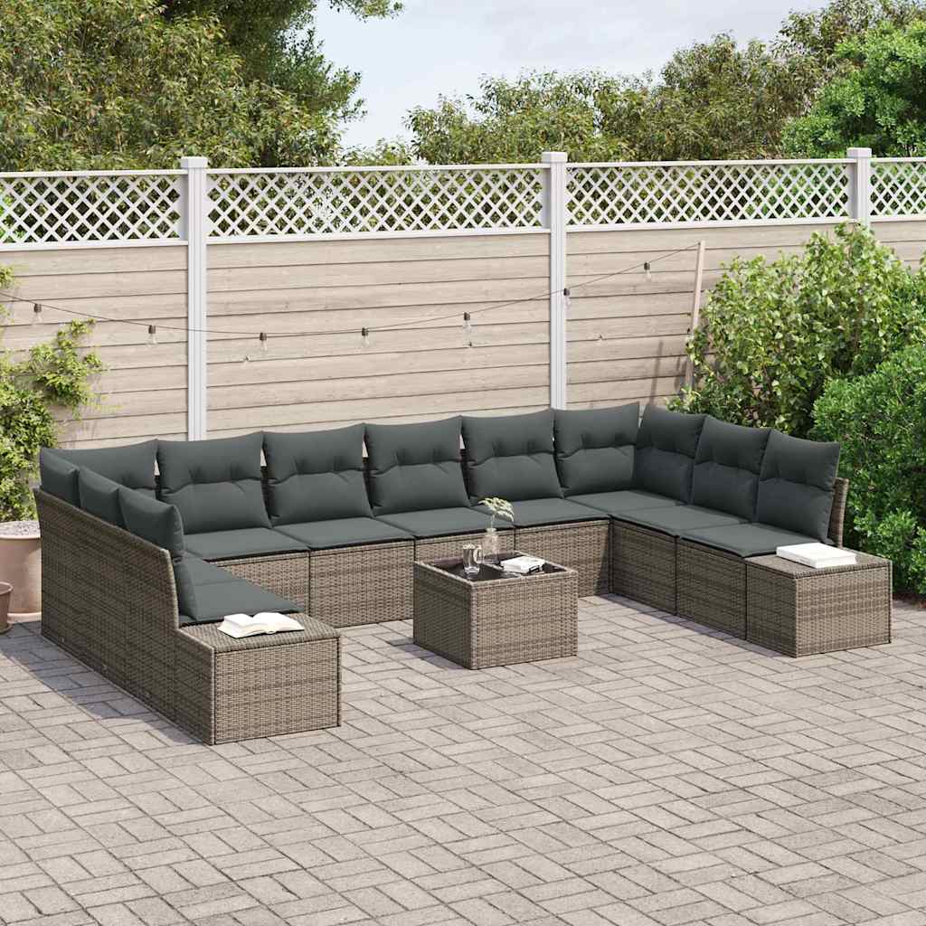 Tuinbankenset 10 st 9-Aantal zitplaatsen Grijs Polyrattan