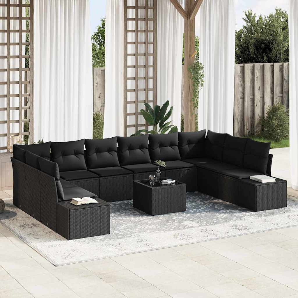 Tuinbankenset 10 st 9-Aantal zitplaatsen Zwart Polyrattan