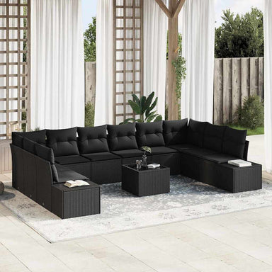 Tuinbankenset 10 st 9-Aantal zitplaatsen Zwart Polyrattan