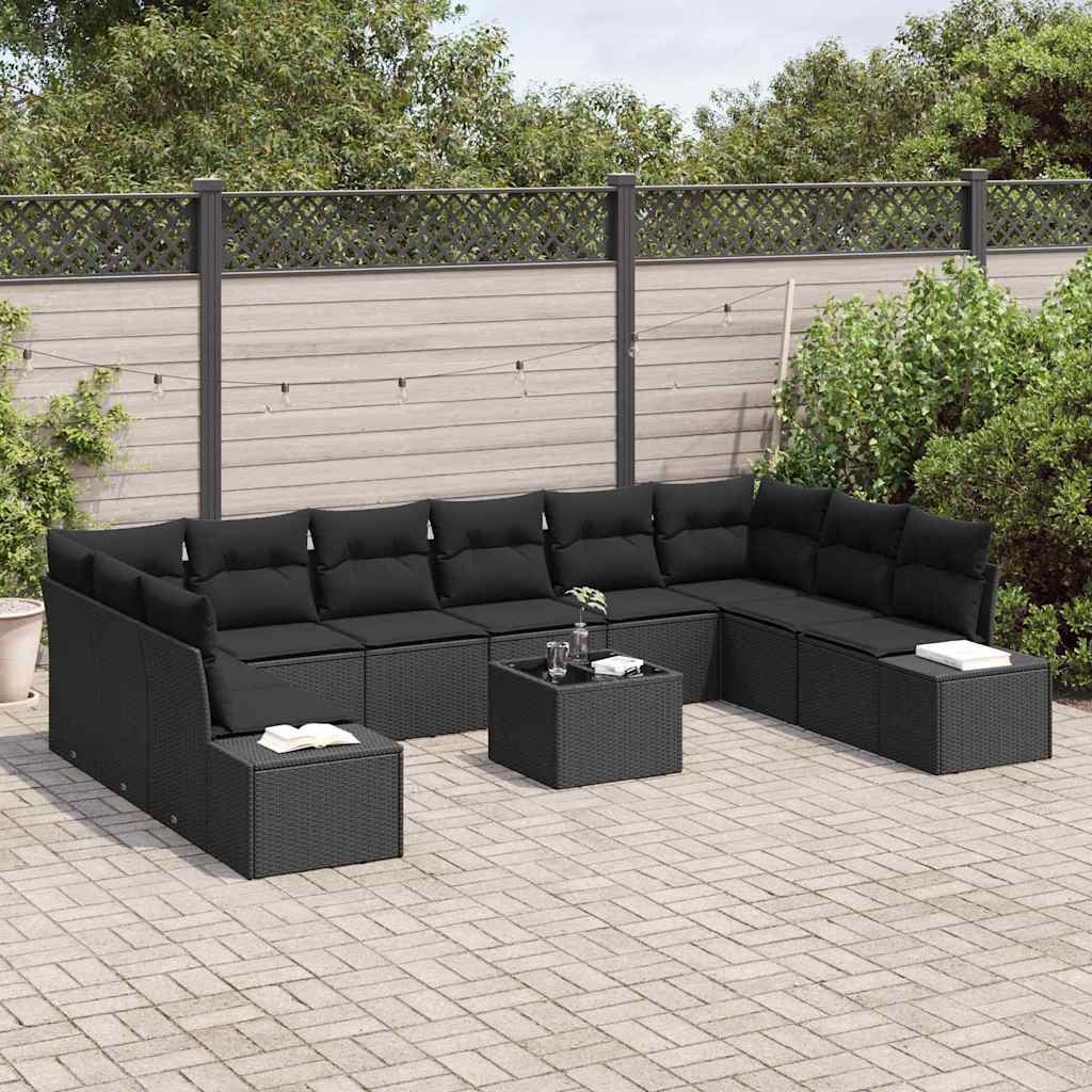 Tuinbankenset 10 st 9-Aantal zitplaatsen Zwart Polyrattan