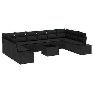 Tuinbankenset 10 st 9-Aantal zitplaatsen Zwart Polyrattan