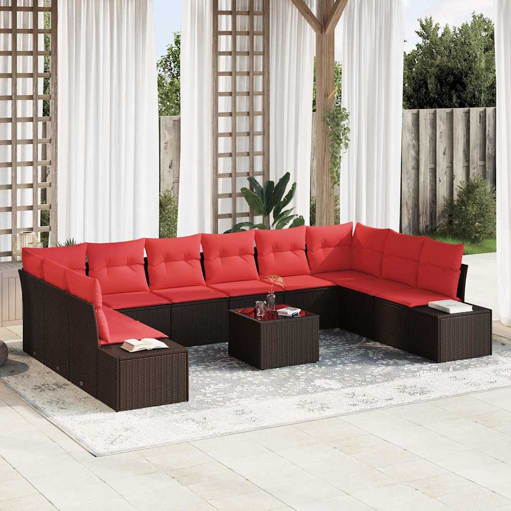 Tuinbankenset 10 st 9-Aantal zitplaatsen Bruin en Rood