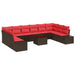 Tuinbankenset 10 st 9-Aantal zitplaatsen Bruin en Rood
