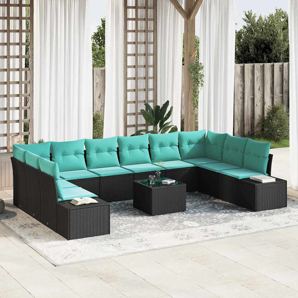 Tuinbankenset 10 st 9-Aantal zitplaatsen Zwart en Turquoise