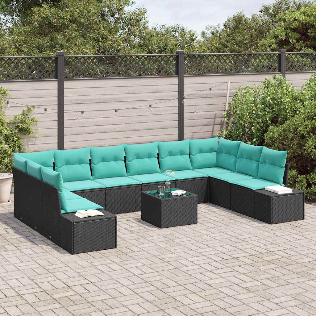 Tuinbankenset 10 st 9-Aantal zitplaatsen Zwart en Turquoise