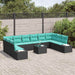 Tuinbankenset 10 st 9-Aantal zitplaatsen Zwart en Turquoise