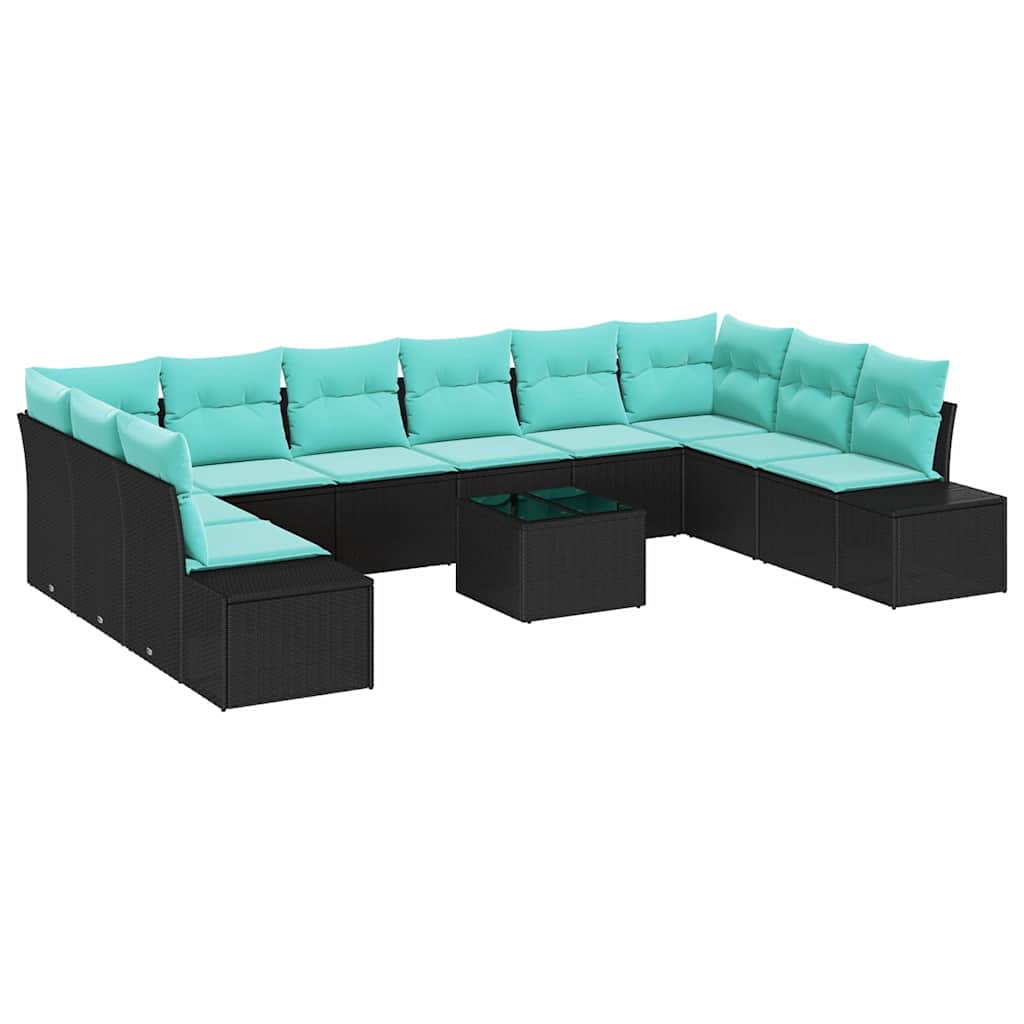 Tuinbankenset 10 st 9-Aantal zitplaatsen Zwart en Turquoise