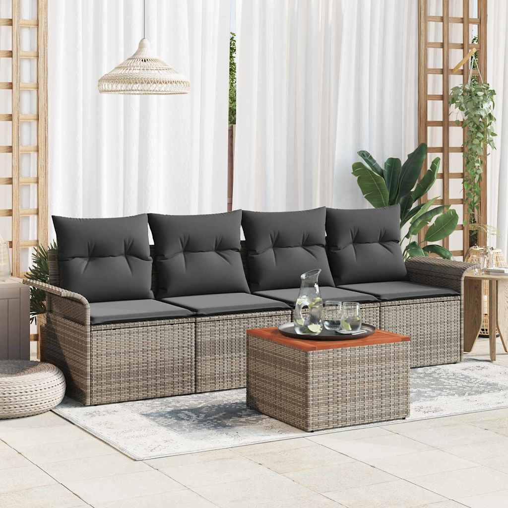 Tuinbankenset 5 st 4-Aantal zitplaatsen Grijs poly rattan