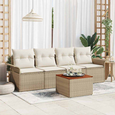 Tuinbankenset met opslag 5 pcs Beige en Crème poly rattan