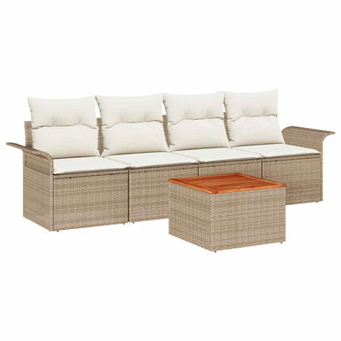 Tuinbankenset met opslag 5 pcs Beige en Crème poly rattan