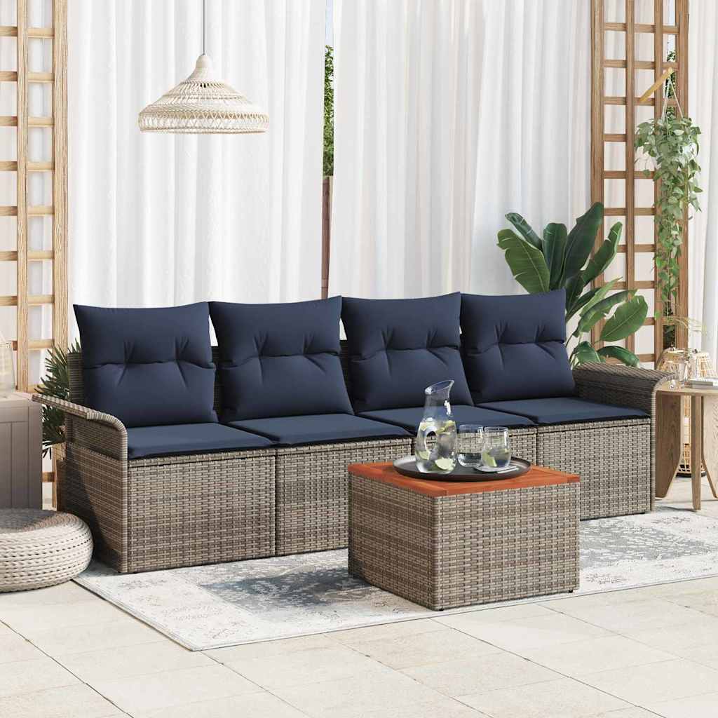Tuinbankenset 5 st 4-Aantal zitplaatsen Grijs en Marineblauw