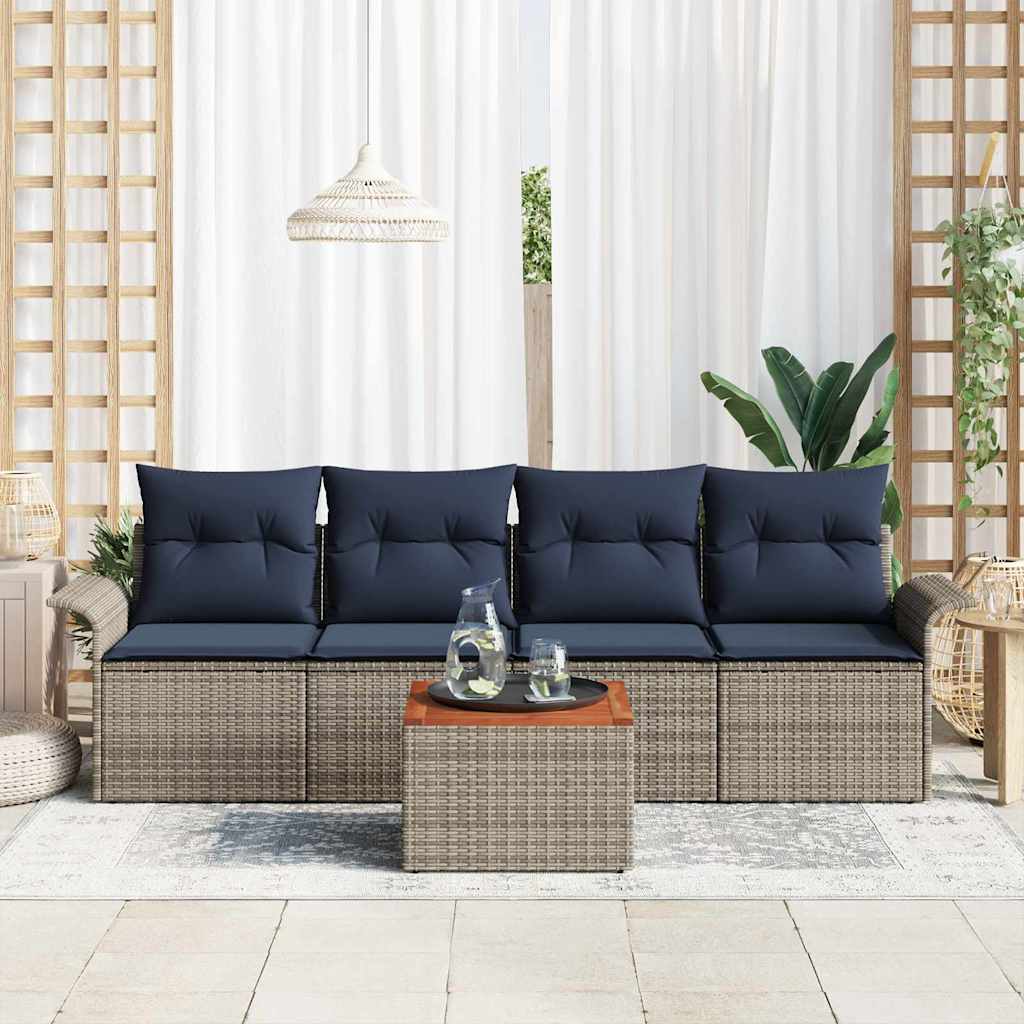 Tuinbankenset 5 st 4-Aantal zitplaatsen Grijs en Marineblauw
