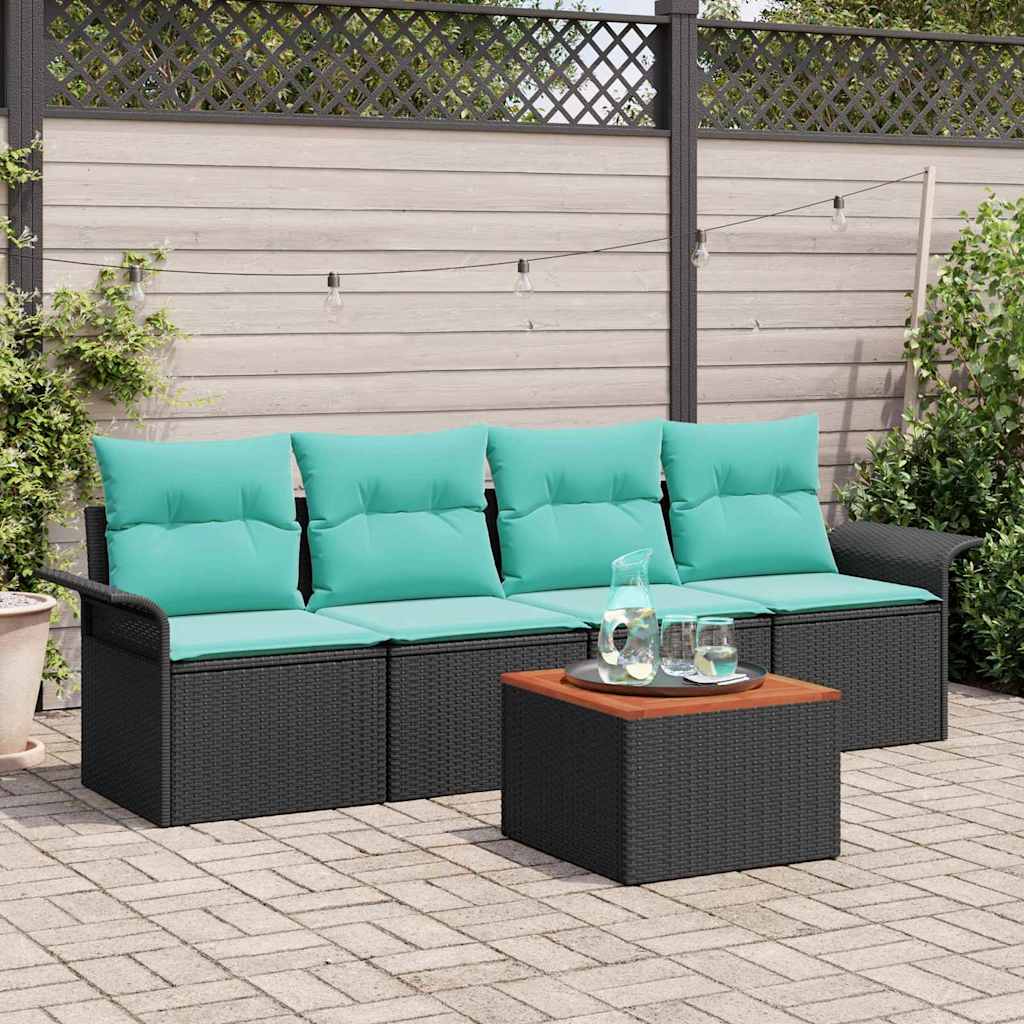 Tuinbankenset 5 st 4-Aantal zitplaatsen Zwart en Turquoise