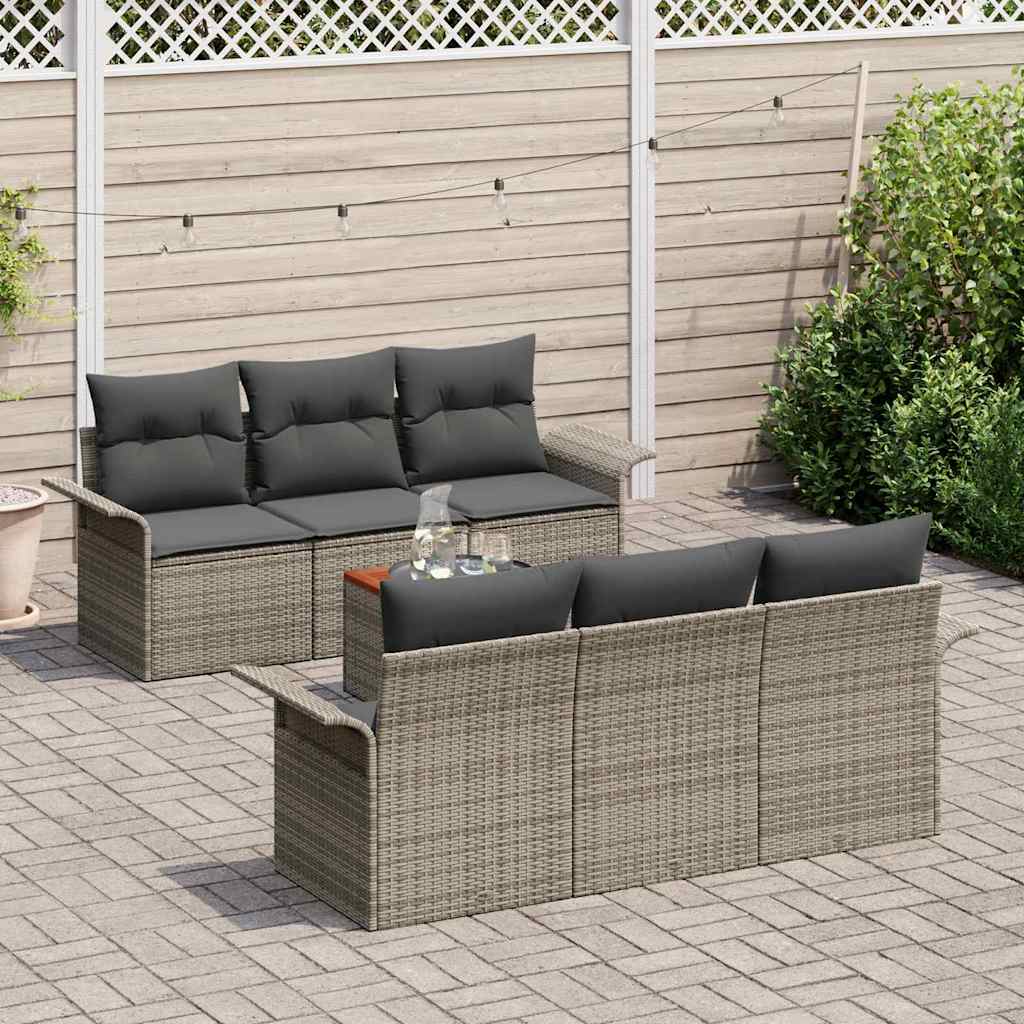 Tuinbankenset 7 st 6-Aantal zitplaatsen Grijs poly rattan