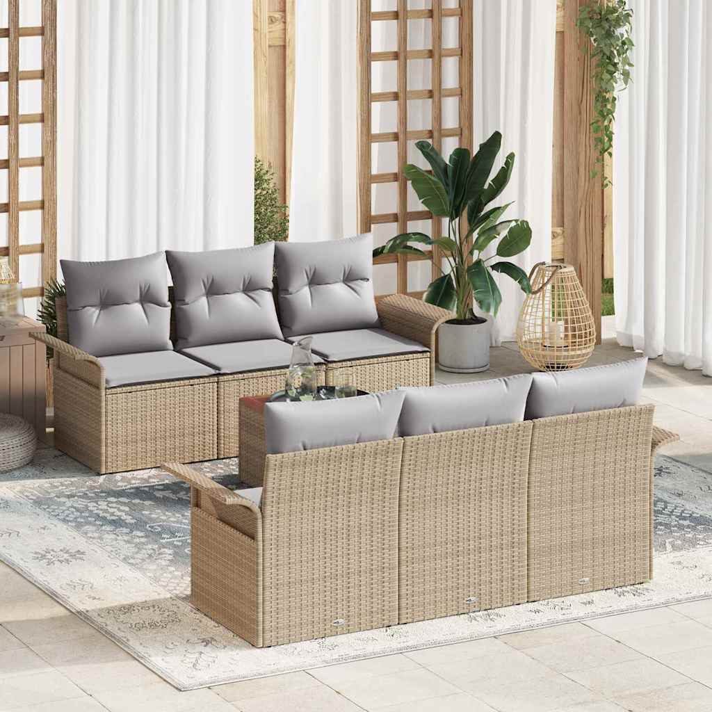 Tuinbankenset 7 st 6-Aantal zitplaatsen Beige en Licht Grijs