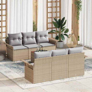 Tuinbankenset 7 st 6-Aantal zitplaatsen Beige en Licht Grijs