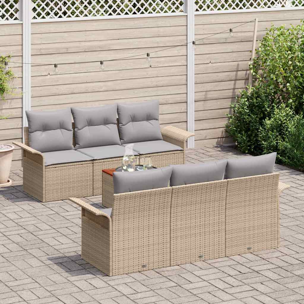 Tuinbankenset 7 st 6-Aantal zitplaatsen Beige en Licht Grijs