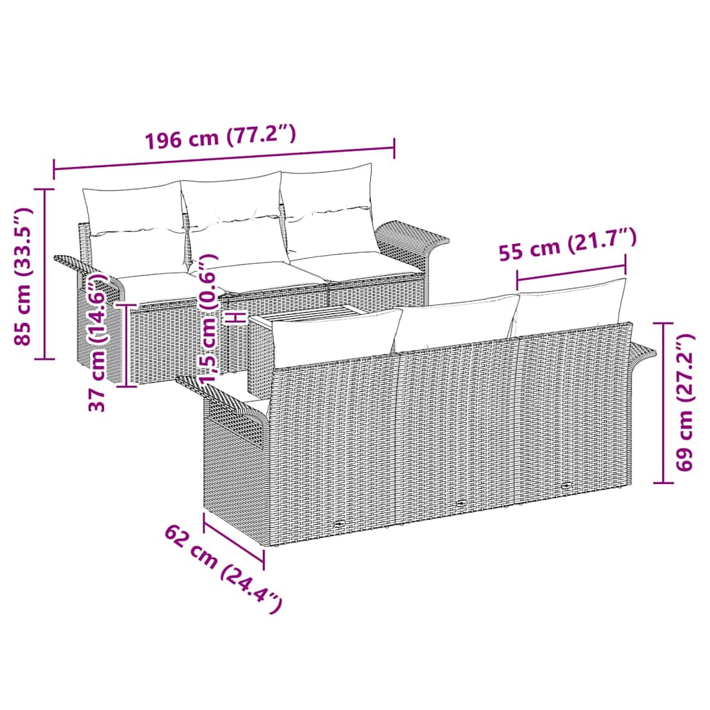 Tuinbankenset 7 st 6-Aantal zitplaatsen Beige en Licht Grijs