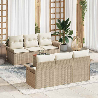 Tuinbankenset met opslag 7 pcs Beige en Crème poly rattan