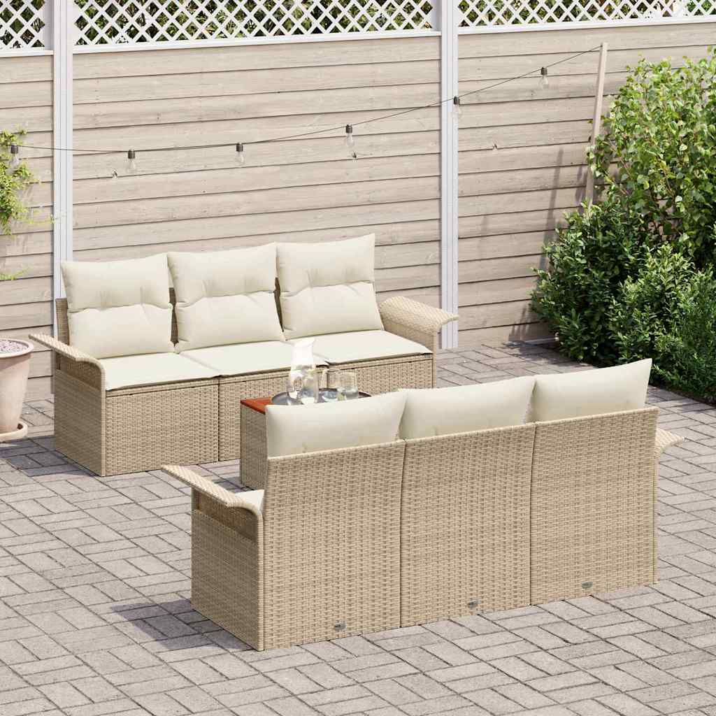 Tuinbankenset met opslag 7 pcs Beige en Crème poly rattan