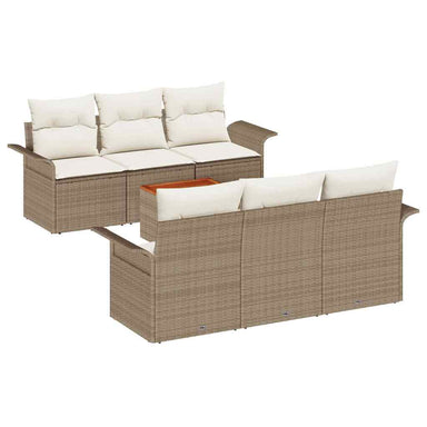 Tuinbankenset met opslag 7 pcs Beige en Crème poly rattan