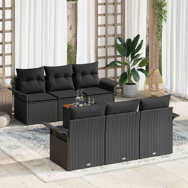Tuinbankenset 7 st 6-Aantal zitplaatsen Zwart poly rattan