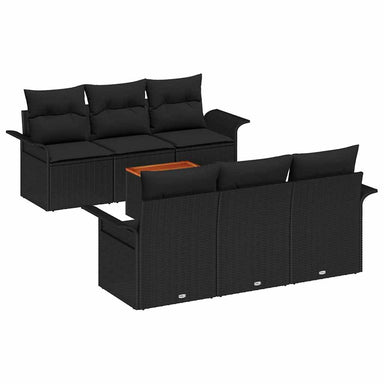 Tuinbankenset 7 st 6-Aantal zitplaatsen Zwart poly rattan