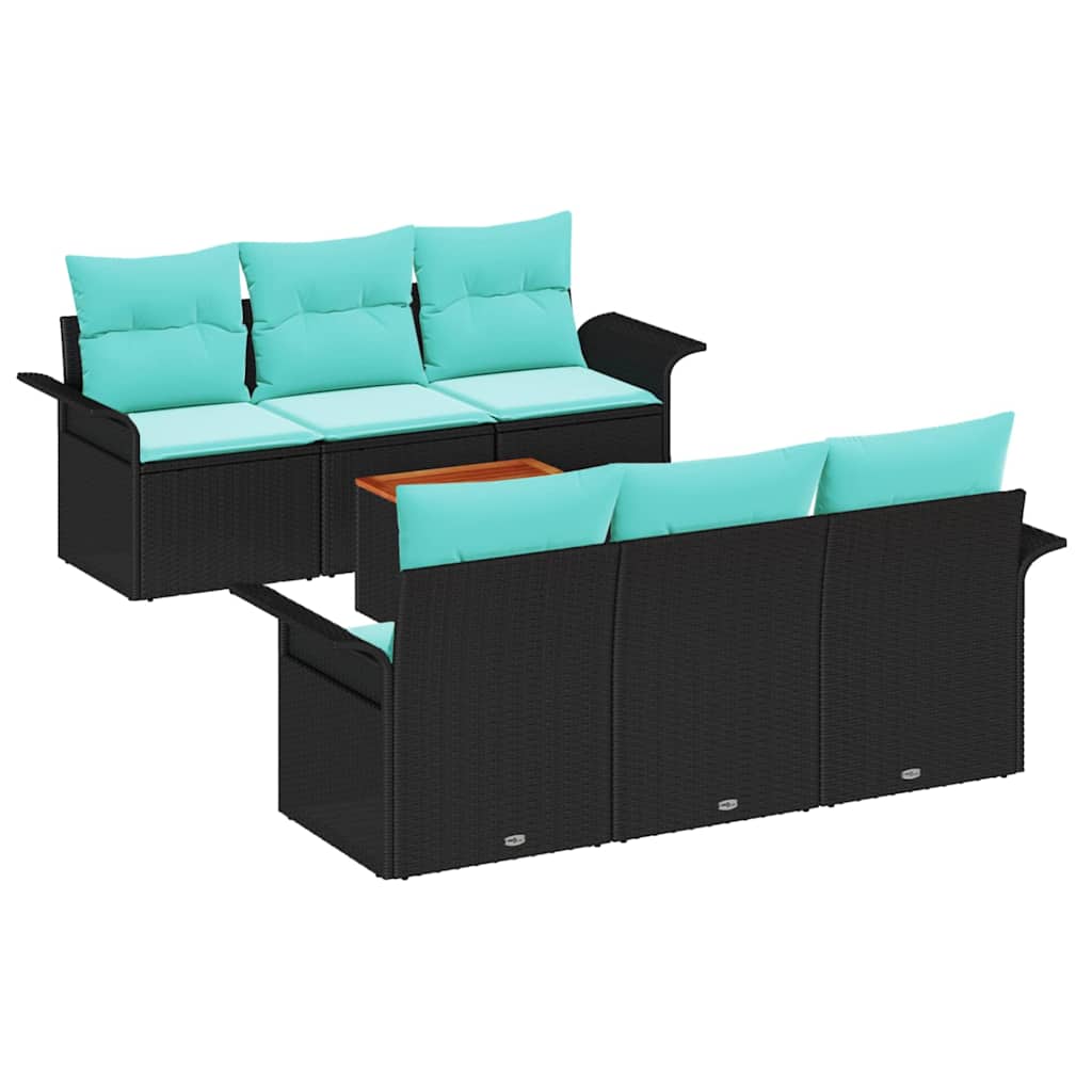 Tuinbankenset 7 st 6-Aantal zitplaatsen Zwart en Turquoise