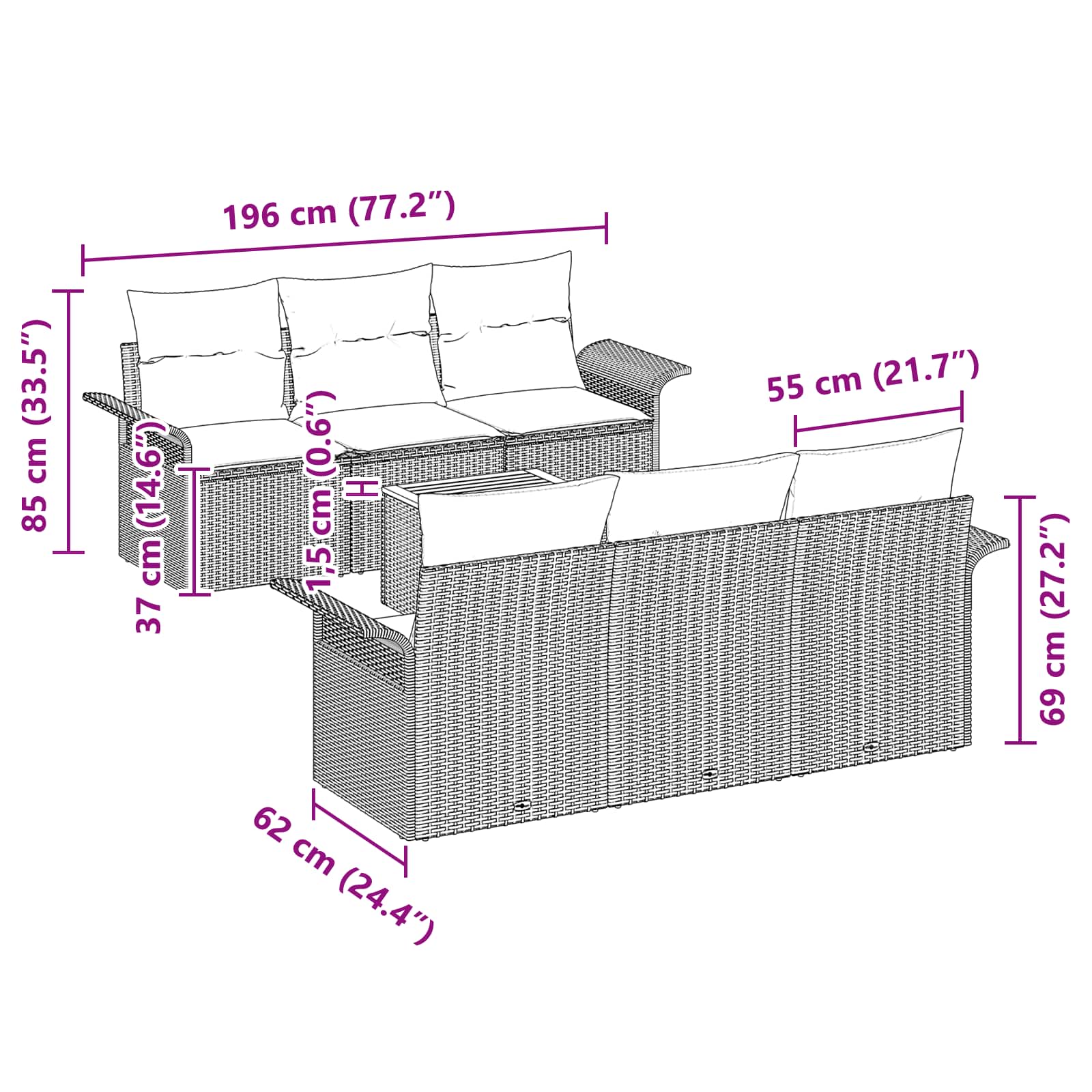 Tuinbankenset 7 st 6-Aantal zitplaatsen Zwart en Turquoise