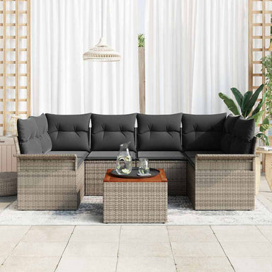 Tuinbankenset 7 st 6-Aantal zitplaatsen Grijs poly rattan