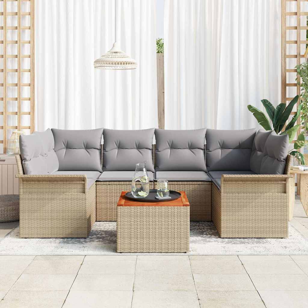 Tuinbankenset 7 st 6-Aantal zitplaatsen Beige en Licht Grijs