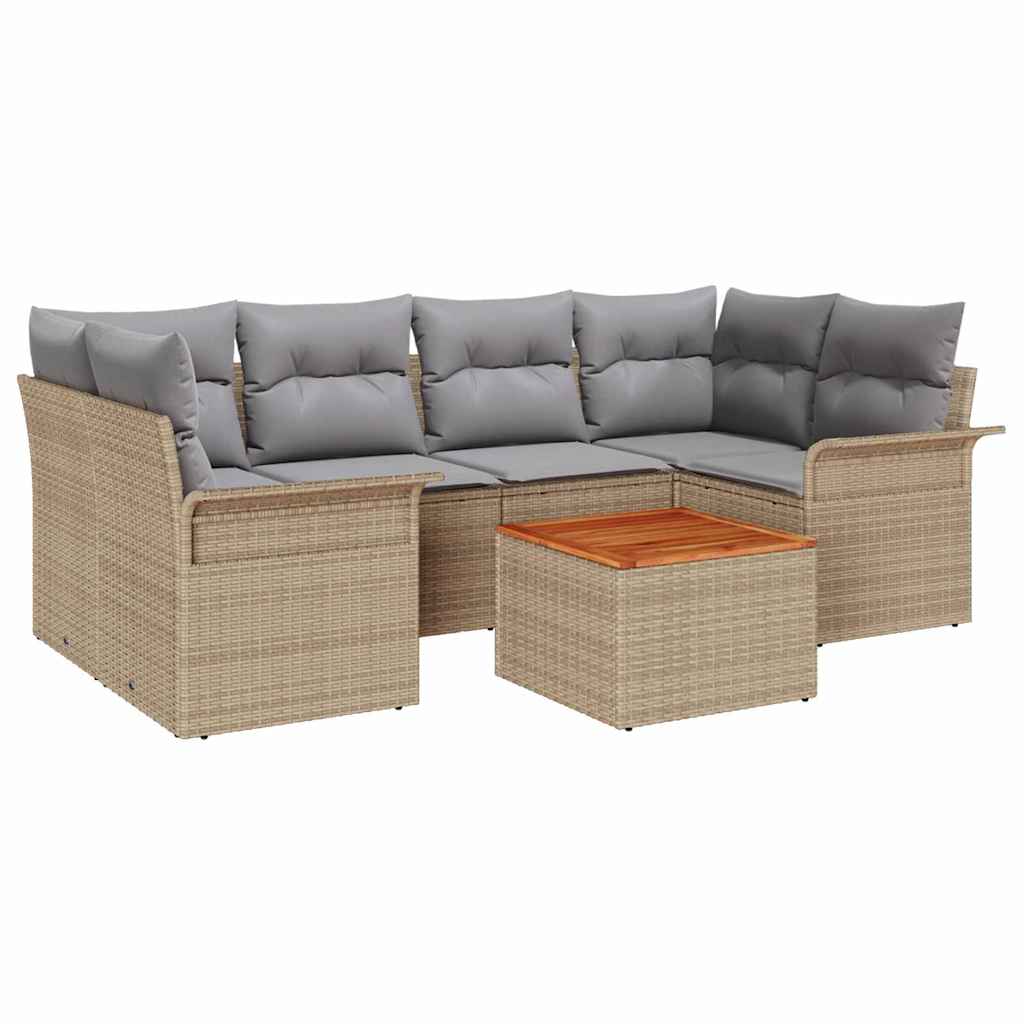 Tuinbankenset 7 st 6-Aantal zitplaatsen Beige en Licht Grijs