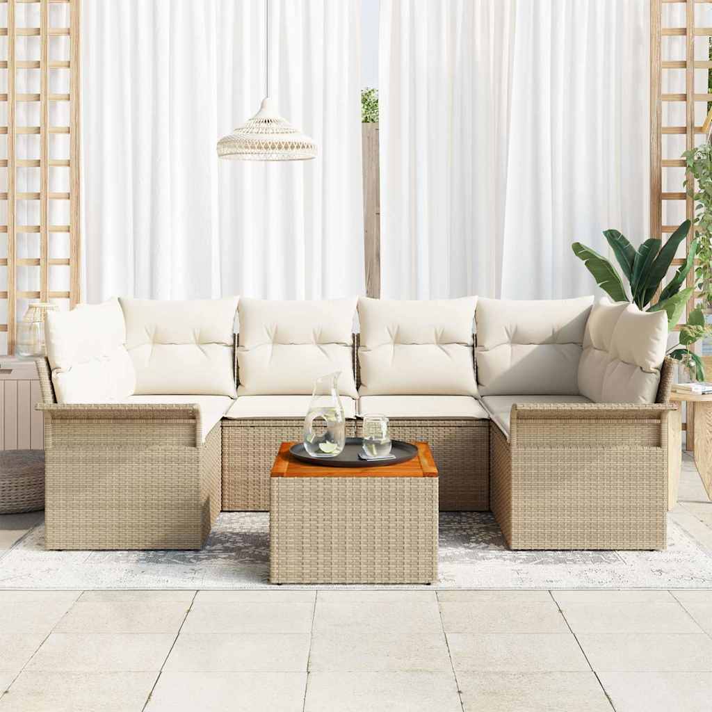 Tuinbankenset met opslag 7 pcs Beige en Crème poly rattan