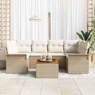 Tuinbankenset met opslag 7 pcs Beige en Crème poly rattan