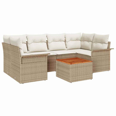 Tuinbankenset met opslag 7 pcs Beige en Crème poly rattan