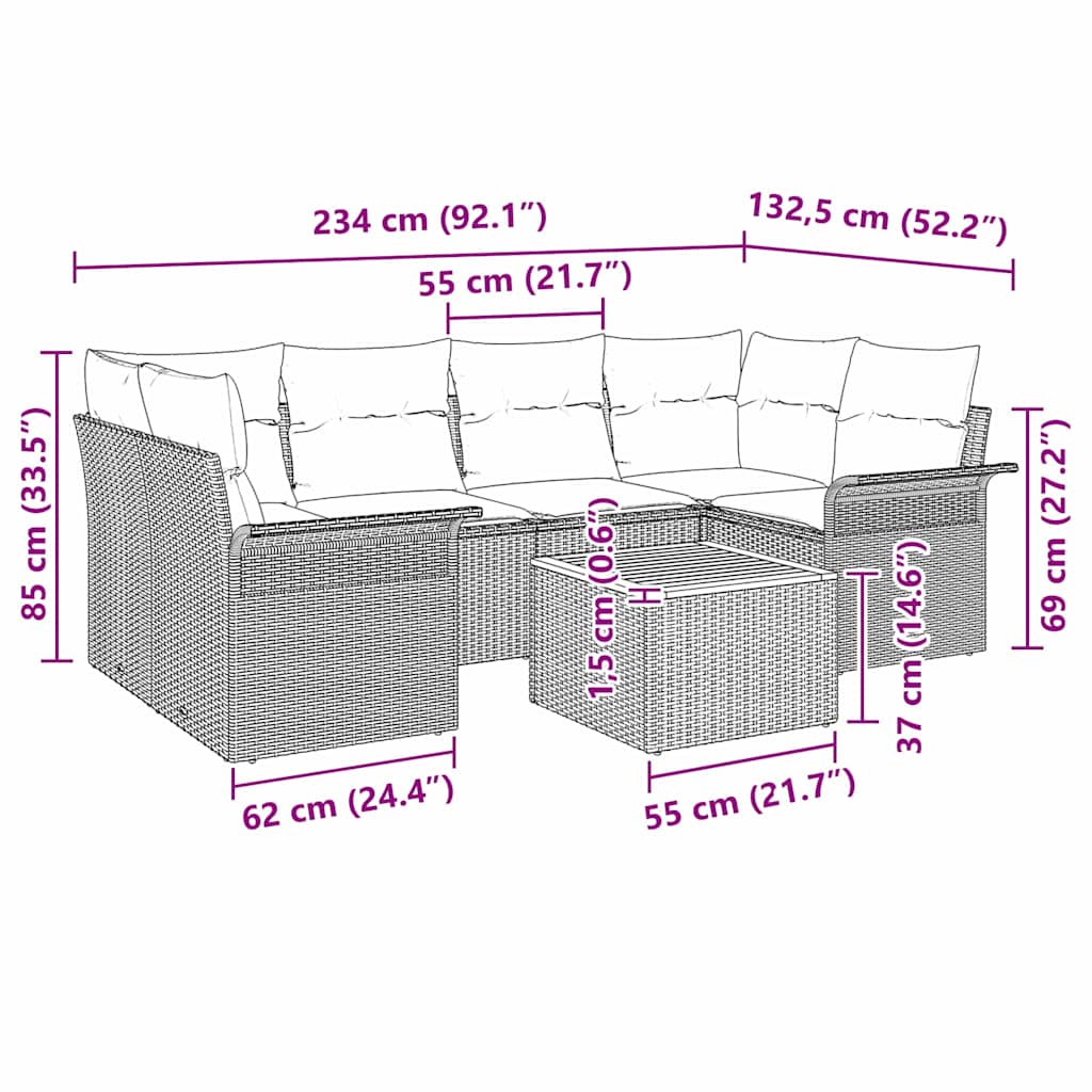 Tuinbankenset met opslag 7 pcs Beige en Crème poly rattan