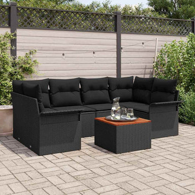 Tuinbankenset 7 st 6-Aantal zitplaatsen Zwart poly rattan