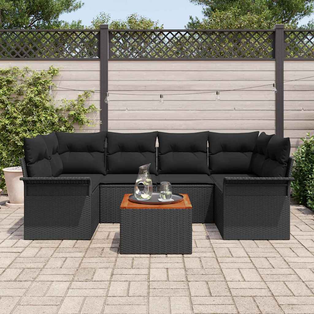 Tuinbankenset 7 st 6-Aantal zitplaatsen Zwart poly rattan