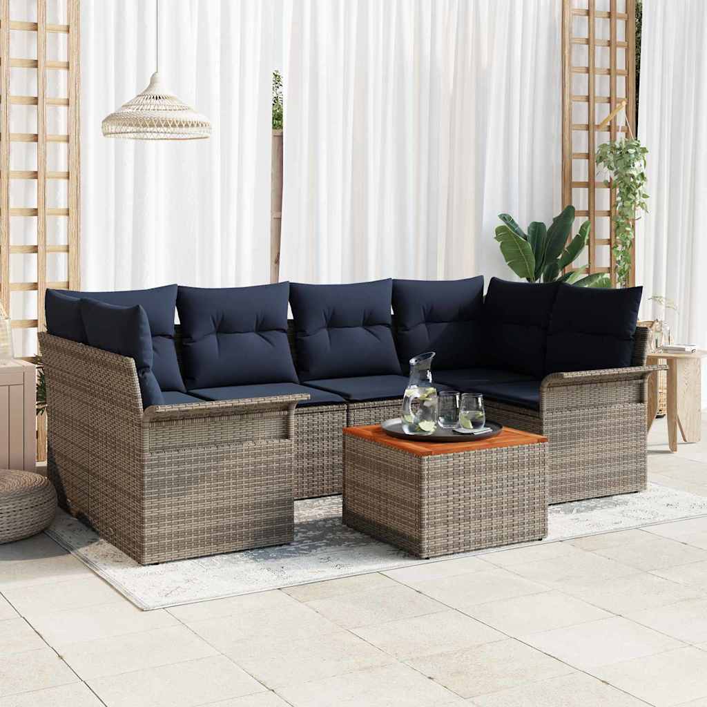 Tuinbankenset 7 st 6-Aantal zitplaatsen Grijs en Marineblauw